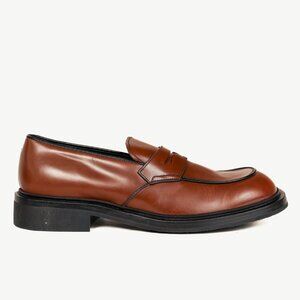 Prada Bruciato Bright Calf Leather Round Toe Penny Loafers